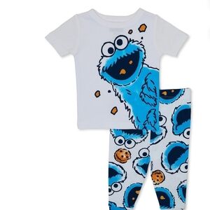 Sesame Street Cookie Monster Pajama Set - Blue and White